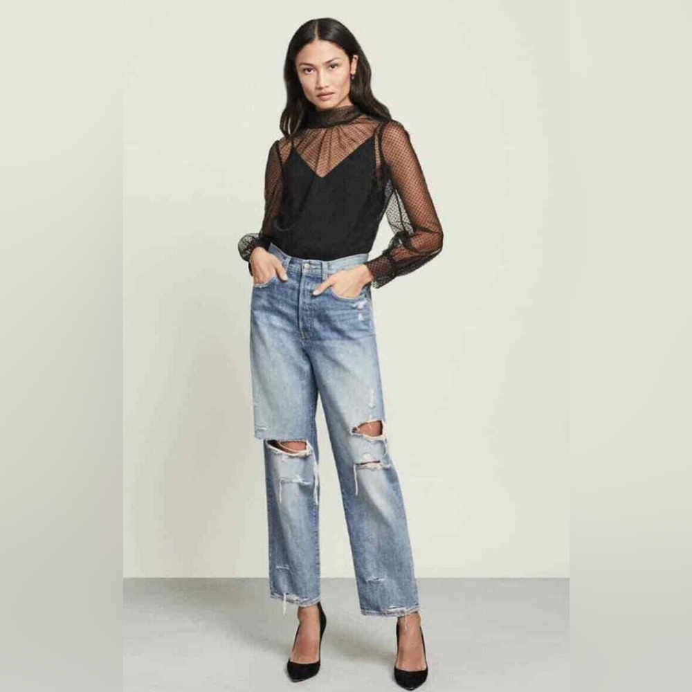 Veronica Beard Blake High Rise Distressed Straight Leg Jeans Sz 28